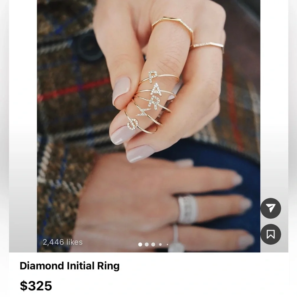 EF Collection | 14k White Gold Diamond J Initial Ring | Size 7 - Picture 6 of 6